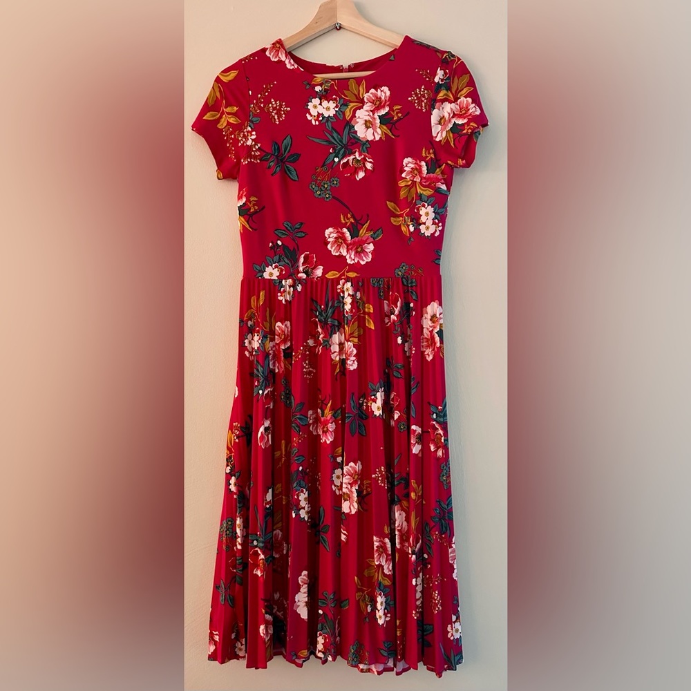 LOFT Pink Pleated Sundress with Flutter Sleeves